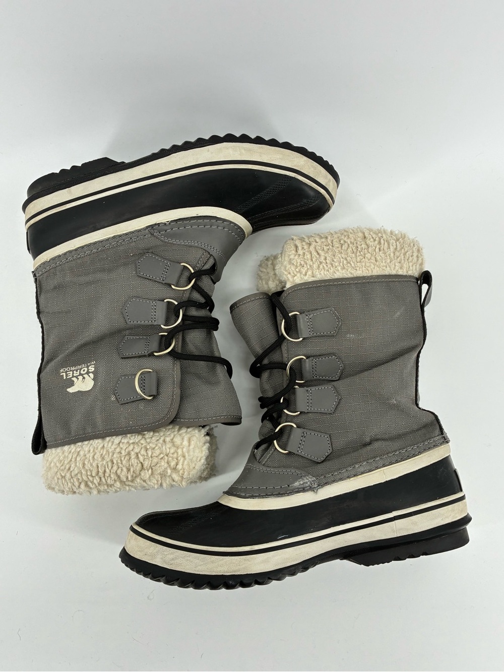 Sorel Women's Gray Sherpa-Trim Waterproof Winter Lace Boots